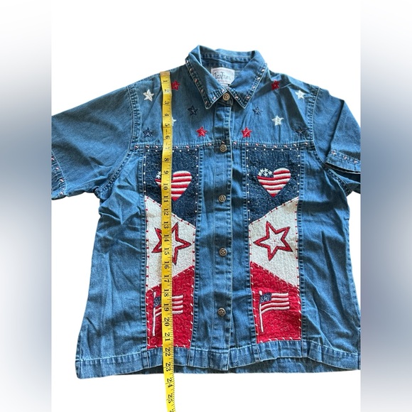 Tantrums 4th of July American Flag Denim Patriotic Star Shirt Medium - Picture 4 of 6